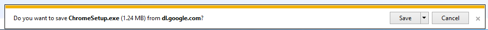 Downloaddialog des Internet Explorer mit der Frage, ob ChromeSetup.exe gespeichert werden soll, und den Schaltflächen Save und Cancel