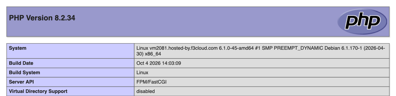 Seite phpinfo mit PHP-Version 8.2