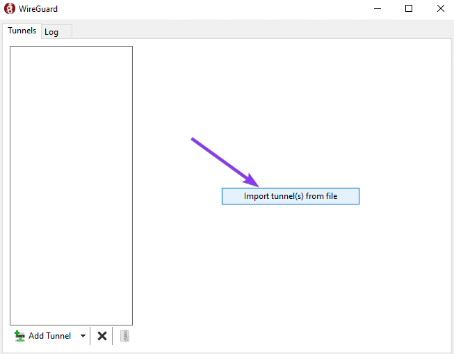 Import eines Tunnels aus einer Datei in WireGuard für Windows